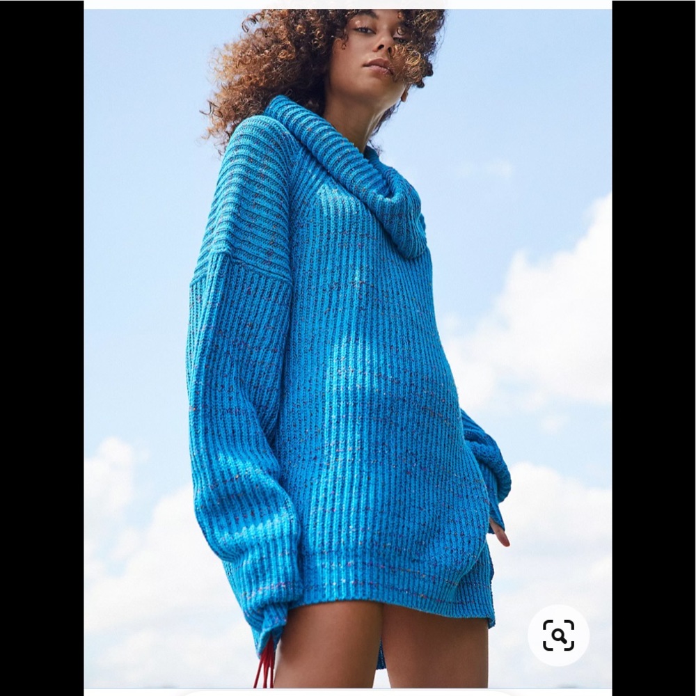 Free People Blue Cowl Neck Sweater